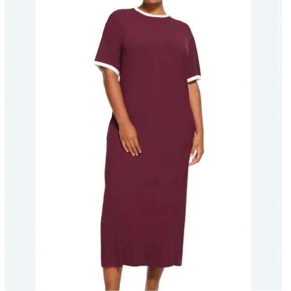 Skims Women's RINGER T-SHIRT LONG DRESS Pajama Short Sleeve Maxi Dress Size M - Picture 1 of 5